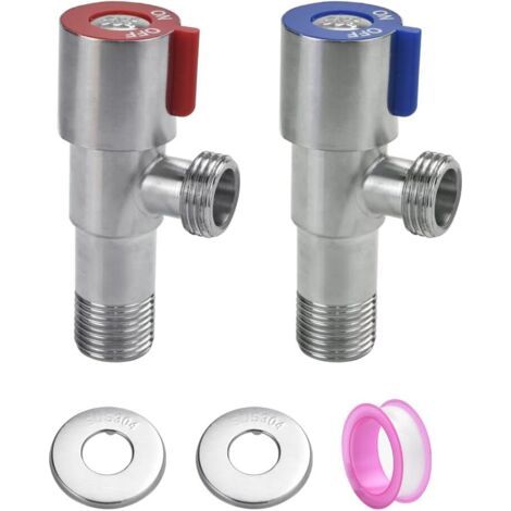 2 Pcs Vanne d'Angle en Acier Inoxydable 304, Robinet Universel avec Ruban Étanche pour Lavabo et Chauffe-Eau