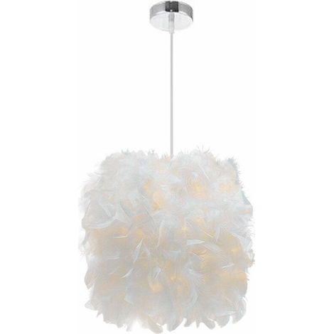 Suspension Luminaire en Plumes Blanche 22cm Lustre Suspension Abat-jour E27 Lampe de Plafon pour Chambre, Salon, Salle à Manger, Restaurant, Décoration BLOW (1/5)