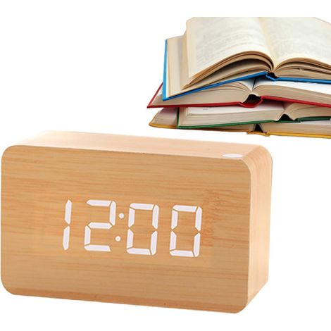 Horloge De Bureau en Bois, Réveil Numérique avec Grand Écran LED, Mode Semaine/Week-End, Une Fonction De Répétition, Réveil De Chevet Enfant, pour Chambre À Coucher, Maison Et Bureau (1/5)