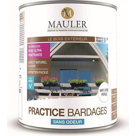 Huile double protection UV bois extérieur - 1L Mat Gris Perle - Phase aqueuse - Practice bardage Mauler