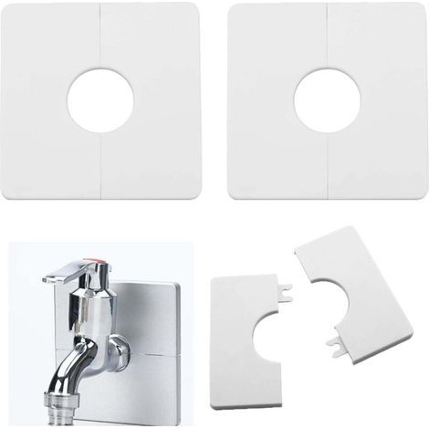 2 Stück Rosetten für Duschmischer, Weiß, PVC-Hahnrosetten, selbstklebende Abdeckungen für quadratische Rohre, Rohrverkleidung für Duschschläuche mit 33 mm Durchmesser (1/5)