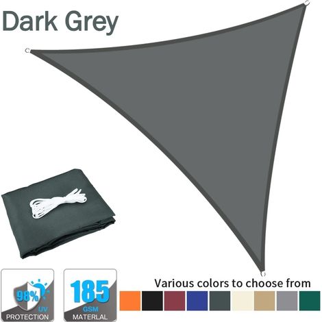 Voile d'ombrage triangulaire imperméable (gris foncé, 5 x 5 x 7 m), protection UV à 98 %, pour pergola ou jardin extérieur. (1/5)