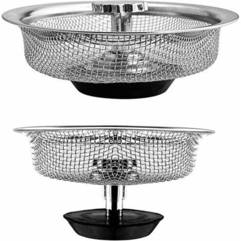 2 Pcs Filtre à évier en Acier Inoxydable Cuisine. Tamis d'évier Douche. Grille Evier.Le Bouchon en Caoutchouc Réglable en Hauteur Peut Stocker l'eau et Isoler les Résidus