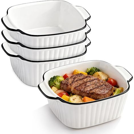 Petits Plats De Cuisson,Lot De 4 14.3x5.2CM Petits Plats A Gratin En CéramiqueZ,CéramiqueZ Plats De Cuisson,Céramique Plat Four Avec Poignées Pour Four,Micro Ondes,Friteuse A Air,400ML,Céramique (1/5)