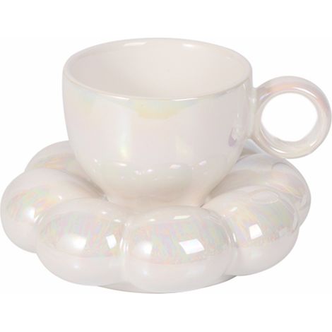 Mug à café en céramique à motif floral, tasse originale et mignonne avec sous-verre tournesol nuageux pour le bureau et la maison, 200 ml (6,5 oz) pour thé, latte ou lait. (1/5)