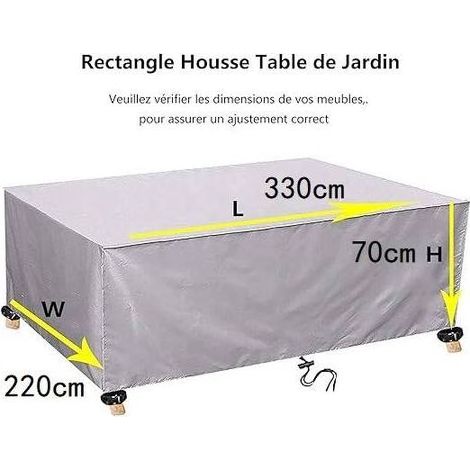 Housse Salon de Jardin 330x220x70cm 420D Oxford Argent Housse Table de Jardin Rectangulaire Protection Bache Table de Jardin Mobilier Extérieur Imperméable Coupe-Vent Anti-UV Résistant Au Froid