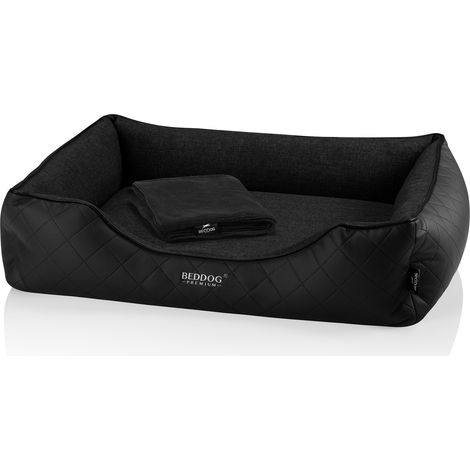 BedDog Premium Cama ortopédica para perro WUFFI Espuma con memoria, sofá para perro, funda removible, manta de felpa de regalo:BLACK (negro), XL (1/5)