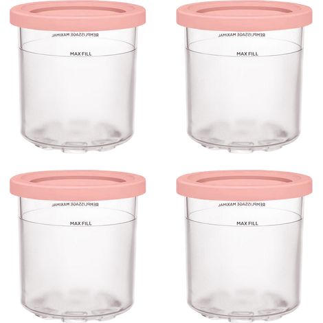 4Pièces de rechange pour pots de crème glacée individuels, adaptées pourNinjamachine à glace avec couvercle rose
