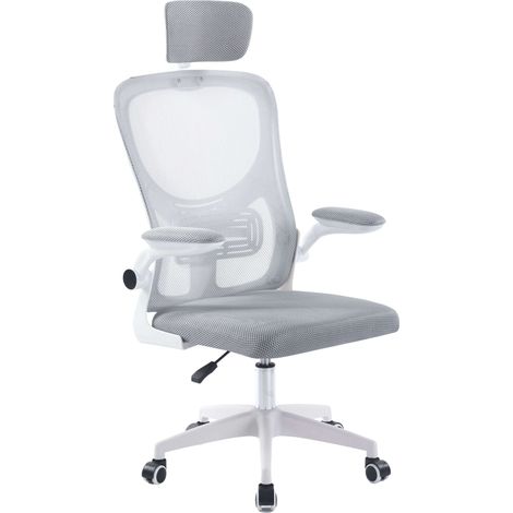 Silla de Escritorio, Sillón de Oficina Admis Giratoria, Reposacabezas Regulable, Apoyabrazos, Ruedas Anti-rayas Blanco 62x106-116x62 cm