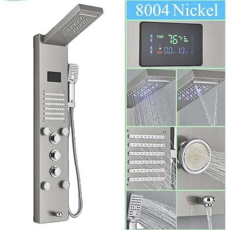 Panneau de douche multifonctionnel avec affichage LED, en acier inoxydable, monté au mur, Nickel-F-8004 (1/2)