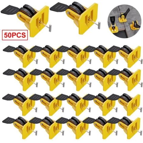 Système de Nivellement pour Carrelage - QINGQUE - 50 Pcs - Réutilisables - Jaune (1/4)