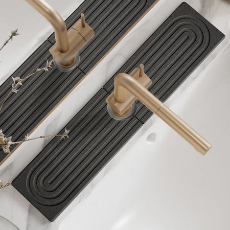 Protection anti-éclaboussures pour robinet d'évier de cuisine en diatomite, 61 cm, plateau d'évier de séchage en pierre soignée, moderne, tapis absorbant pour comptoir de cuisine (gris foncé, 60 x 10 (1/5)