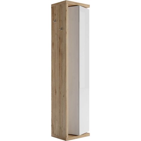 ARTURO - Colonne pivotante 1 porte 1 miroir blanc laqué et aspect bois finition Cadiz