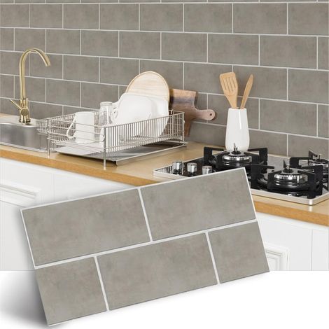 Adesivi murali impermeabili con motivo marmorizzato beige-grigio per cucina e bagno, 8 fogli (30 x 15 cm), impermeabili, per piastrelle e bagno. (1/5)