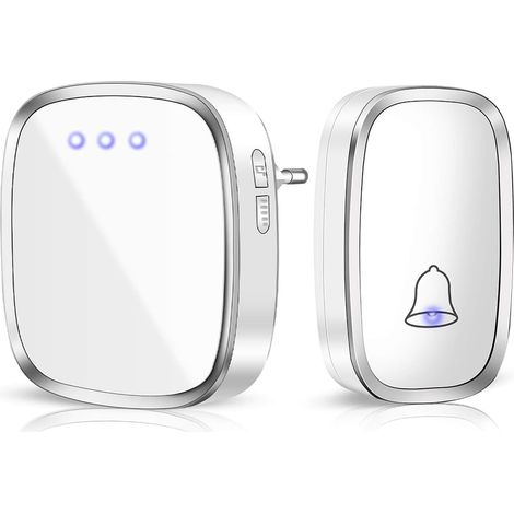 Sonnette sans Fil Extérieur Etanche - Sonnette de Porte 300 Mètres 36 Mélodies 4-Niveaux Volum, Carillon sans Fil avec LED Flash, 1 Récepteur Enfichables, Blanc (1/5)