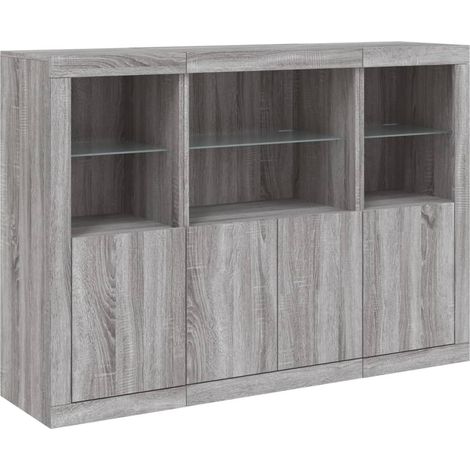 vidaXL Credenze con Luci LED 3 pz Grigio Sonoma in Legno Multistrato (1/5)