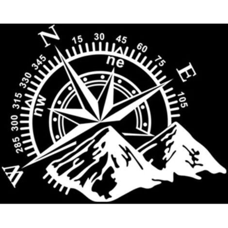 Sticker Boussole Montagne, Vinyle Imperméable Carrosserie Fenêtre Capot Autocollant Voiture Autocollants pour Voiture Véhicule Réfléchissant Décalcomanies Décor, 40x32cm