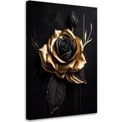Quadro su tela, Rosa dorata su sfondo nero - 40x60 (1/3)