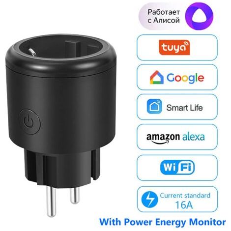 Prise connectée 16 A / Prise connectée Wi-Fi UE + Fonction de surveillance de la consommation, application Toua Smartlife, compatible avec Alexa, Google Home, Yandex et Alice. (1/5)