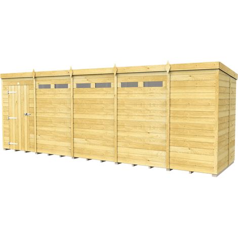 19 x 5 Feet Pent Security Shed - Single Door - Wood - L147 x W560 x H201 cm