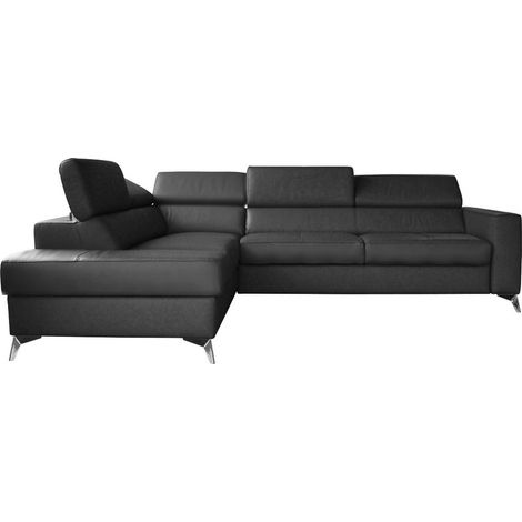 Canapé d'angle convertible en cuir italien de luxe 5/6 places avec coffre, MONZA, noir, angle gauche (1/5)