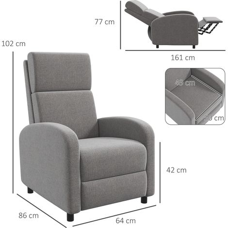 Relaxsessel Fernsehsessel, ausklappbare Fußstütze, neigbar bis zu 160°, 64 x 86 x 102 cm, Grau (1/5)