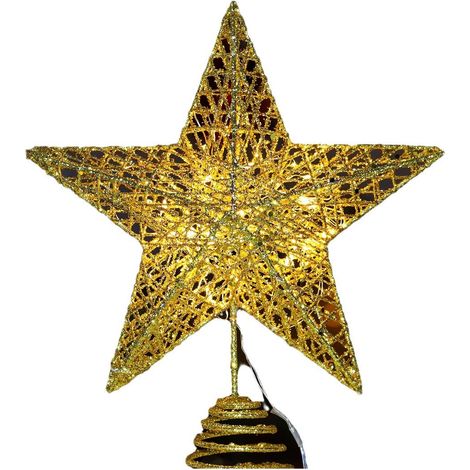 Étoile Pour Sommet De Sapin De Noël - 24 cm - À Piles AA - Lumineuse - Dorée Et Blanc Chaud - Décoration Intérieure