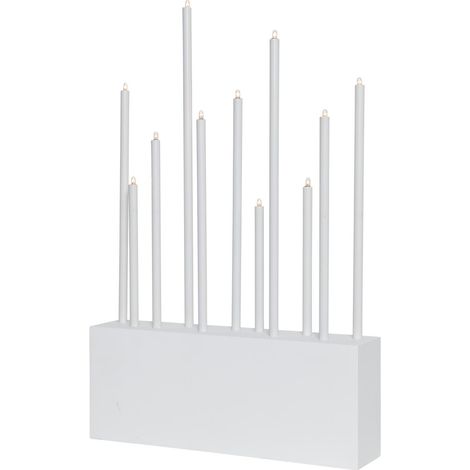 Minimalistischer Kerzenleuchter ,Buzz' mit 11 Lichtquellen, austauschbare E5 Leuchtmittel, Holz + Metall, weiß, H 43cm (1/4)