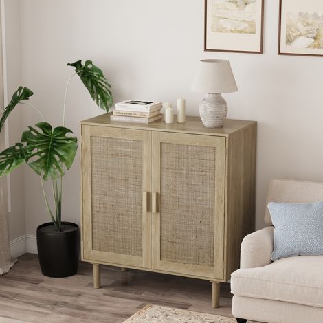 Mueble de almacenaje de ratán 80 x 40 x 88 cm con 2 puertas natural HAVRYA (1/5)