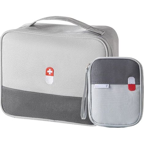 2stk Medikament Tasche Große Kapazität Medizinische Notfalltasche Leer wasserdichte Medizin Aufbewahrungstasche Tragbar Medikamententasche Für Home Office Reisen - Grau (1/5)