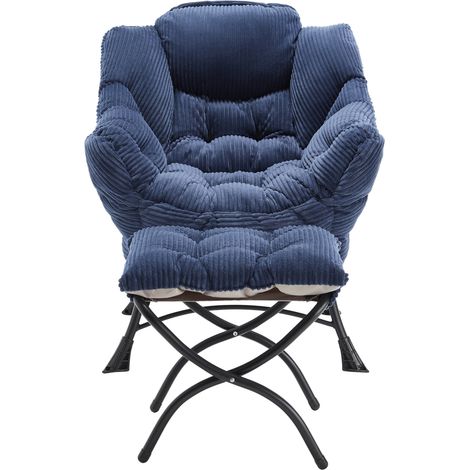Poltrona relax con poggiapiedi in tessuto blu navy, struttura in acciaio e tasca laterale MODENUIT (1/5)