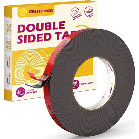 Double Face Extra Fort 10m x 12mm Ruban Adhésif Puissant Noir (1/5)