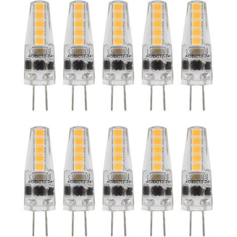 10 bombillas LED G4, 2 W, 3000 K, CA 12-24 V, regulables, para lámpara de techo, lámpara de mesa, color blanco cálido.