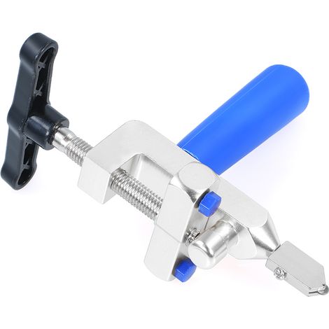Kit coupe-verre carrelage céramique manuel épaisseur 20 mm avec 1 outil 2 têtes diamant rechange 4 vis plastique, corps métal poignée plastique bleu argent pour bricolage décoration DIY (1/3)