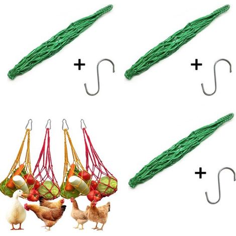 Bolsa de red para alimento de 3 piezas para pollos, Bolsa para verduras hecha de hilo de gallina, patos, gansos, Verde (1/5)