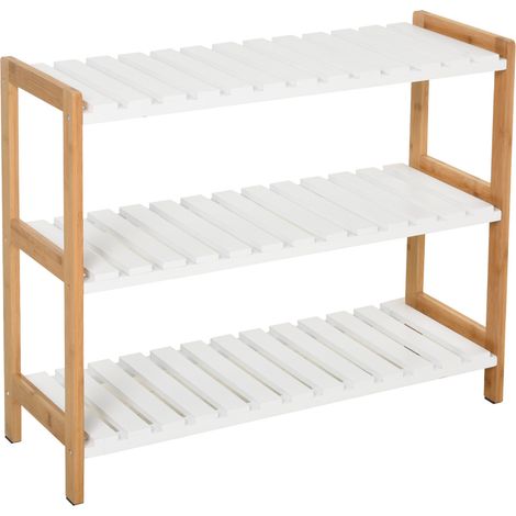 Etagère à chaussures MINDY bambou et blanc (1/5)