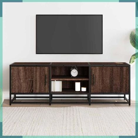 Meuble TV - 848843 - chêne marron - bois d'ingénierie et métal - 120x35x41 cm (1/5)