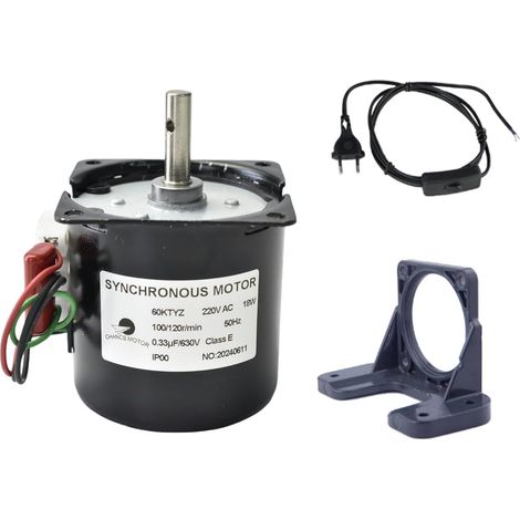 60KTYZ Synchronous motor AC 220V 100/120RPM CW/CCW 18W for machines High torque motor Fixed seat bracket EU/UK Switch Plug Extension (1/5)