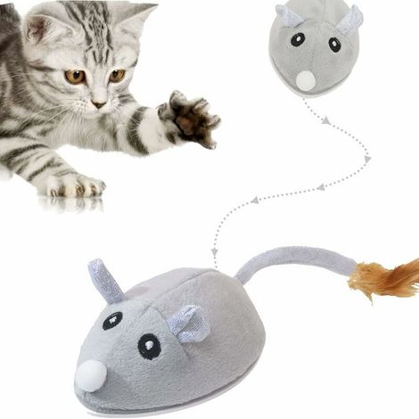 Elektrische Katzenspielzeugmaus, interaktive Spielzeugmaus mit USB-Kabel für Katzen zum Spielen und gegen Langeweile (hellgrau) (1/5)