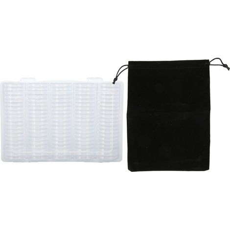 Etui mit 100 transparenten Münzkapseln, 3,5 cm breit, aus glattem, rostfreiem Kunststoff ideale Aufbewahrungsbox für Familienreisen (1/5)
