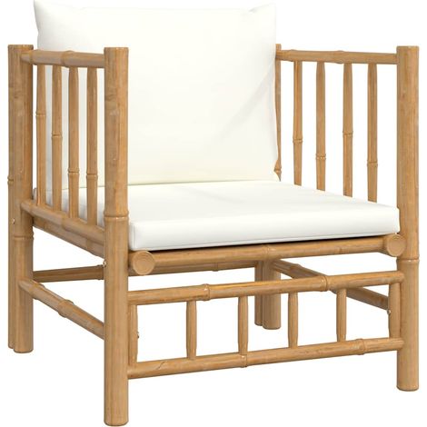 Maison Exclusive - Gartensessel mit Cremeweißen Kissen Bambus (1/5)