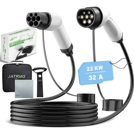JATRHG Ladekabel für Elektrofahrzeuge, 22 kW, 5 m, 32 A, dreiphasiges Verlängerungskabel für Hybridfahrzeuge vom Typ 2 auf Typ 2