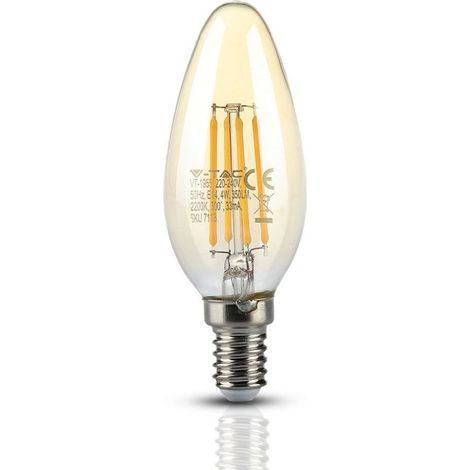 Ampoule LED V-TAC E14 4 W à filament bougie, ambre, blanc chaud (1/5)