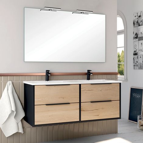 Meuble de salle de bain 120cm double vasque - 4 tiroirs - ALBA (1/3)