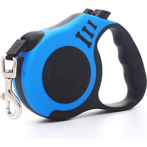 Laisse rétractable pour chien, laisse de tracteur en nylon télescopique automatique pour petits chats moyens 360 ° sans enchevêtrement bleu (5 m extensible) (1/5)
