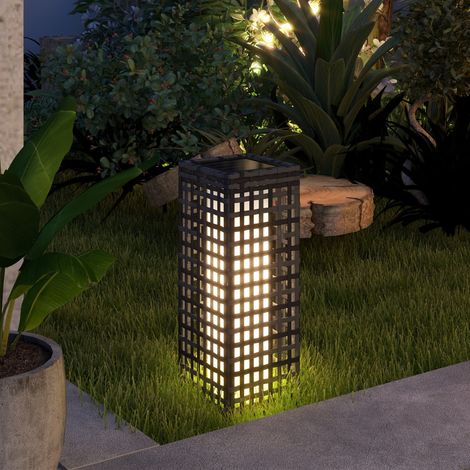 Lampada solare da esterno in stile rattan 15,5x15,5x46 cm, luce LED calda, IP44, grigio (1/5)
