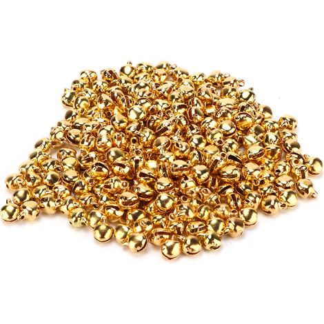 300 petites clochettes en fer avec trou pour la décoration de bijoux, de fêtes et d'anniversaires (dorées) (1/5)