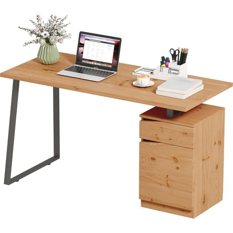 Computer Desk, Writing Desk  Cabinet, Drawer, Metal Legs, Work Table for Home Office Study, Natural Wood Finish (1/5)