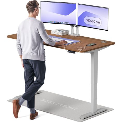 Desktronic Bureau assis debout HomePro - 160x80cm - Gris/Noyer