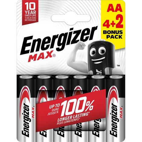 Pila alcalina max lr6 aa pack 4+2 energizer